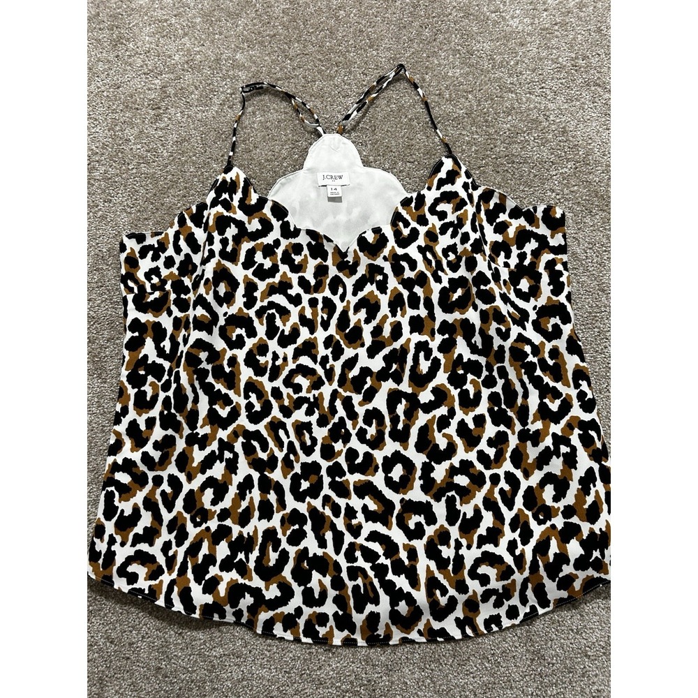 J.Crew‎ Women's 14 Leopard Print Scallop Neckline Tank Blouse Racerback